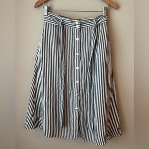 LOFT Black and White Striped Midi Skirt